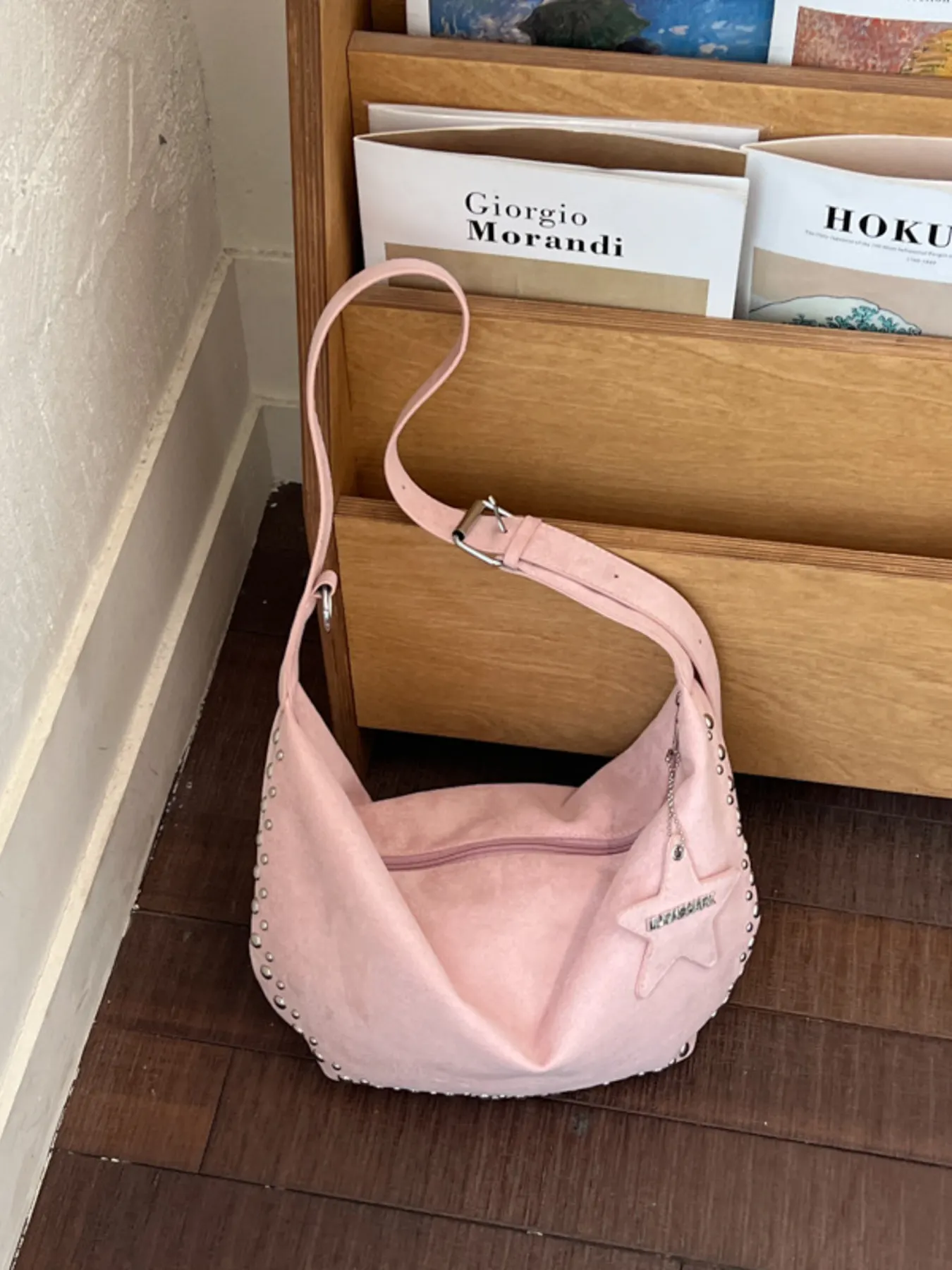 Vintage Studded Crescent Crossbody Bag