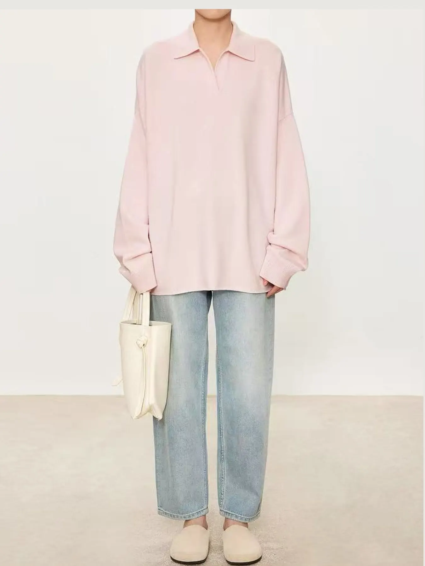 Dropped Shoulder Polo Collar Sweater