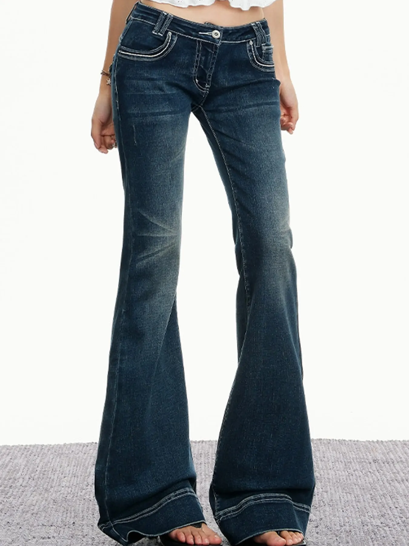 Full Size Vintage Low-Rise Flared Jeans with Contrast Stitching Plus Size