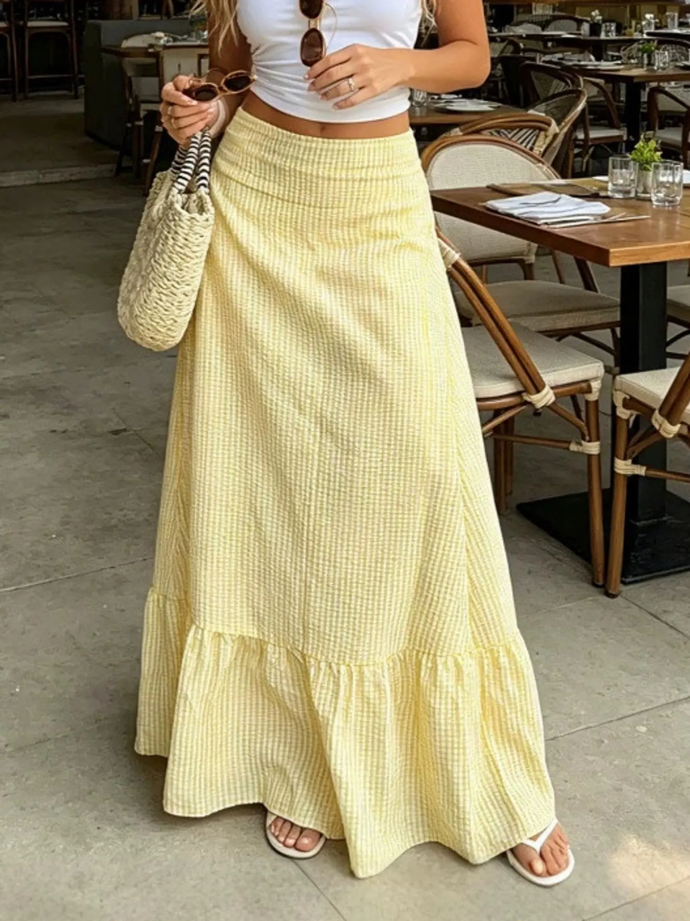Gingham Maxi Skirt with Ruffled Hem