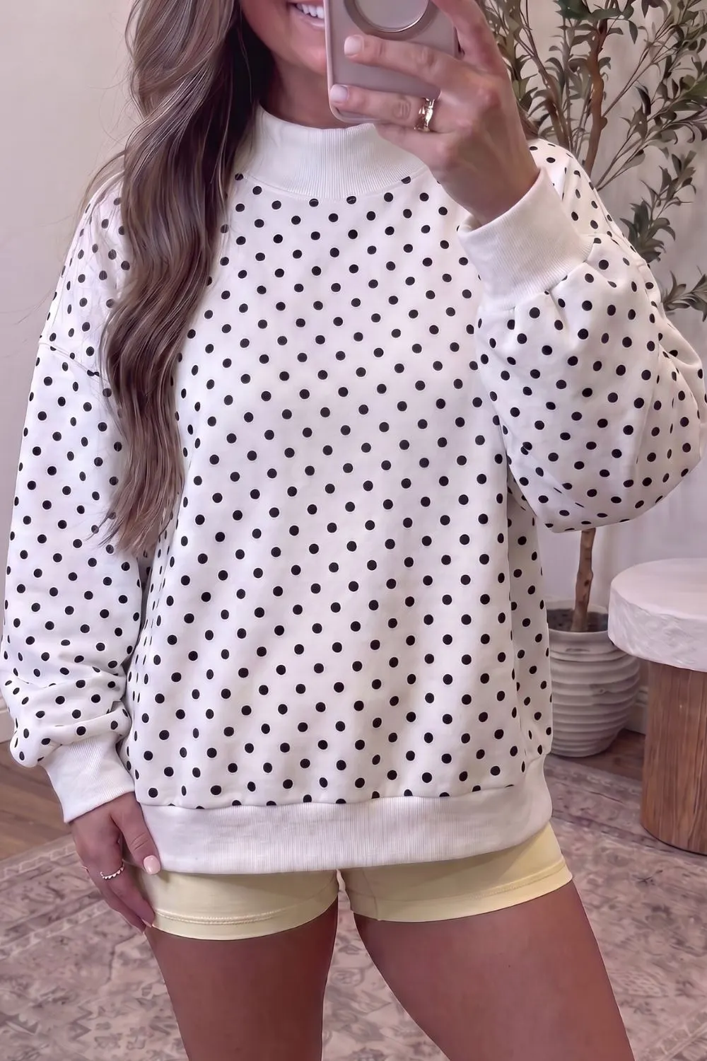 Casual Polka Dot Mock Neck Sweatshirt