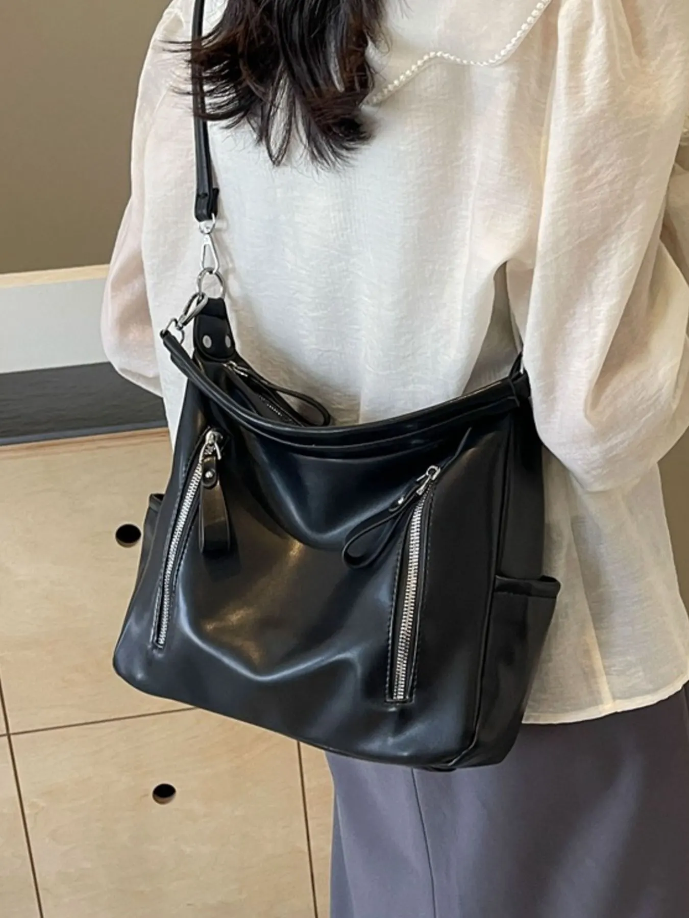 Multi-Zipper Casual Shoulder Bag