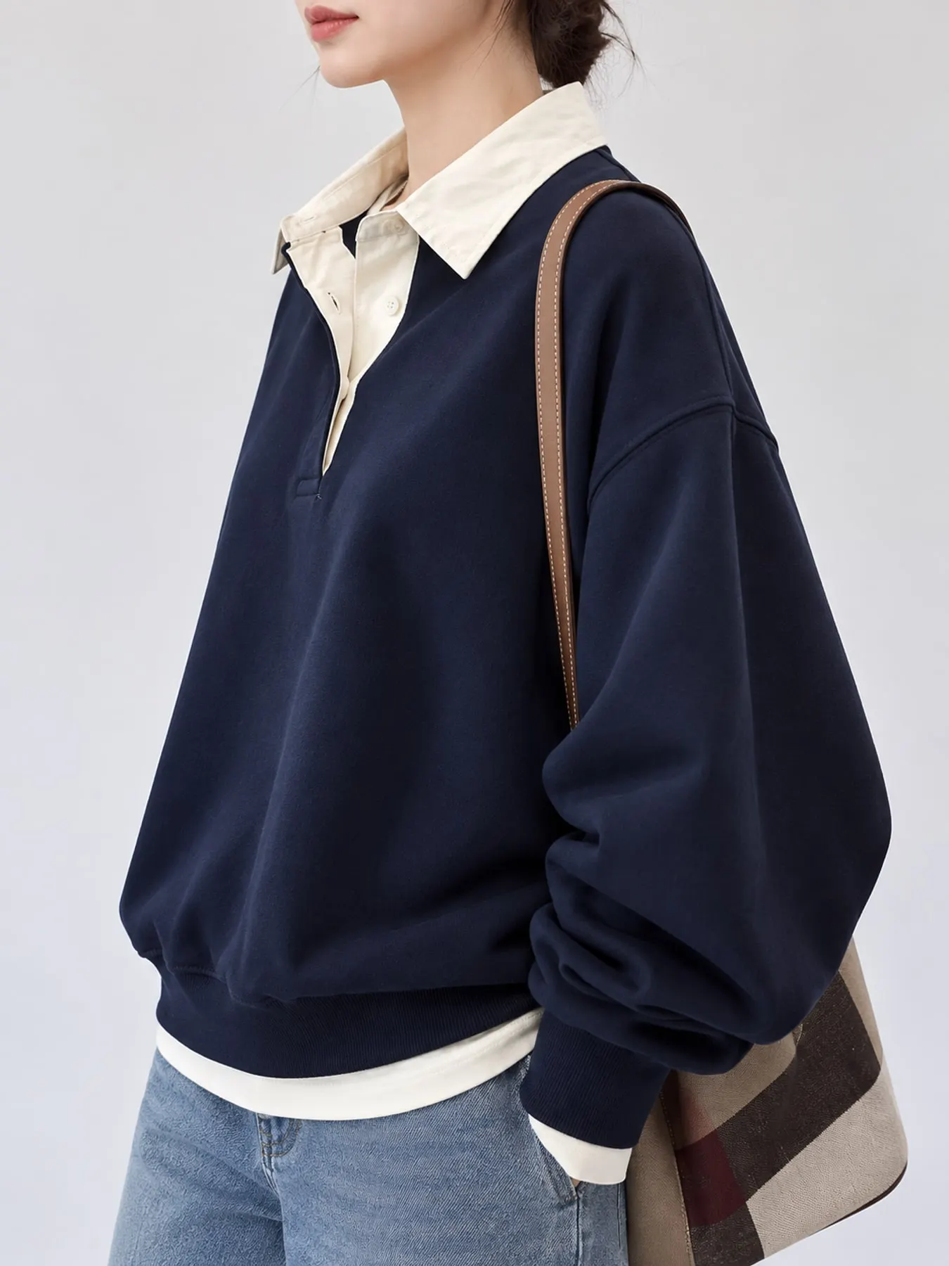 Polo-Collar Layered-Look Sweatshirt