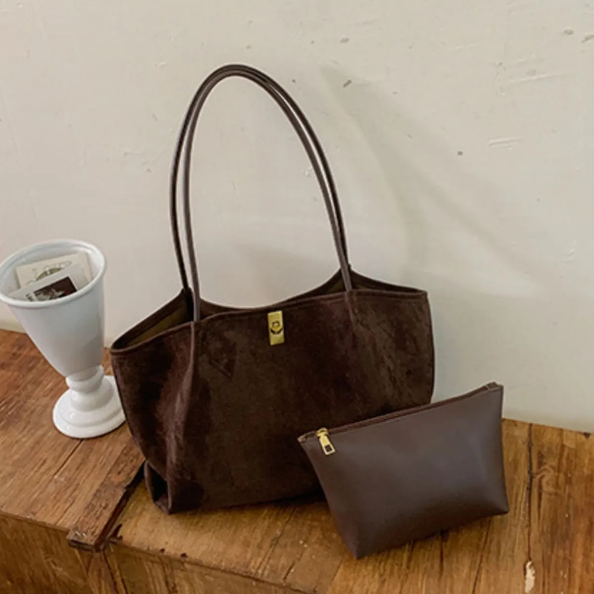 Vintage Solid Color Tote Bag